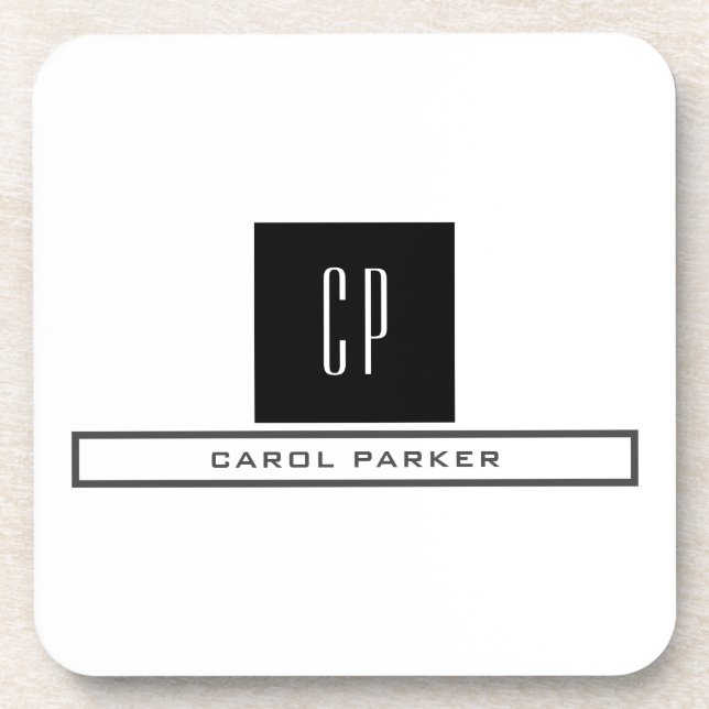 Modern Monogram Professional Plain Simple Name Coaster (Front)