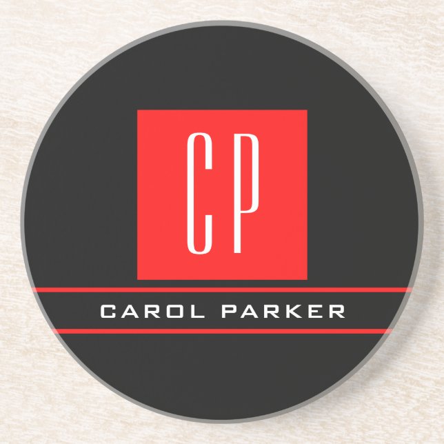 Modern Monogram Professional Plain Simple Name Coaster (Front)