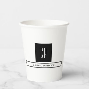 Modern Monogram Professional Plain Simple Name Paper Cups