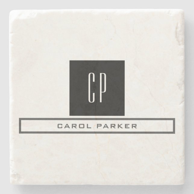 Modern Monogram Professional Plain Simple Name Stone Coaster (Front)