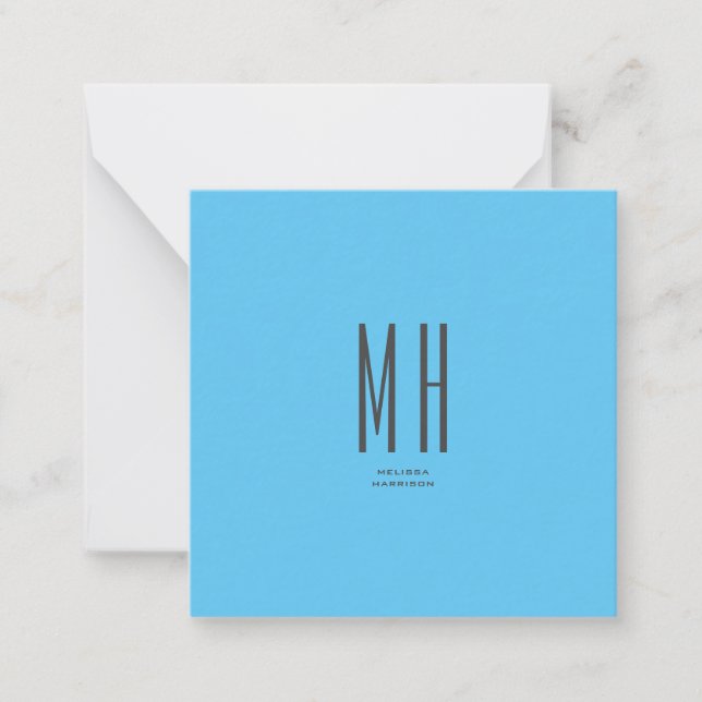 Modern Monogram Professional Plain Simple Sky Blue Card (Front)