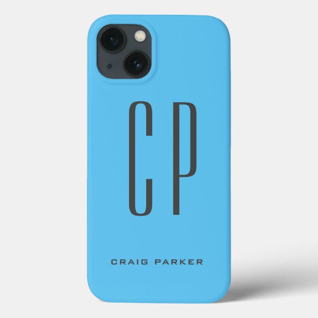 Modern Monogram Professional Plain Simple Sky Blue Case-Mate iPhone Case (Back)