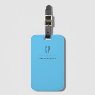 Modern Monogram Professional Plain Simple Sky Blue Luggage Tag