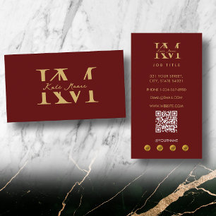 Modern Monogram Professional Red Gold Marketing Business Card