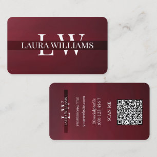 Modern Monogram Professional Red Maroon Business Card