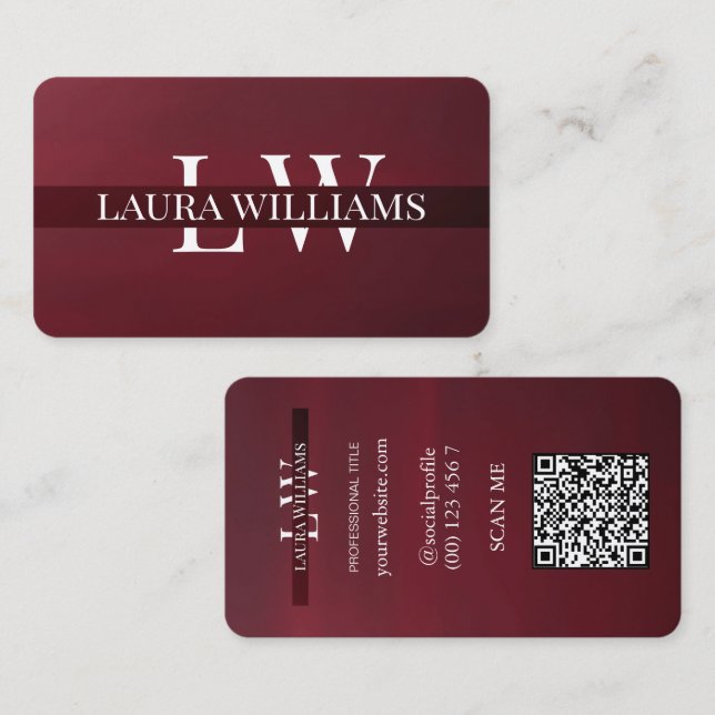 Modern Monogram Professional Red Maroon  Business Card (Front/Back)