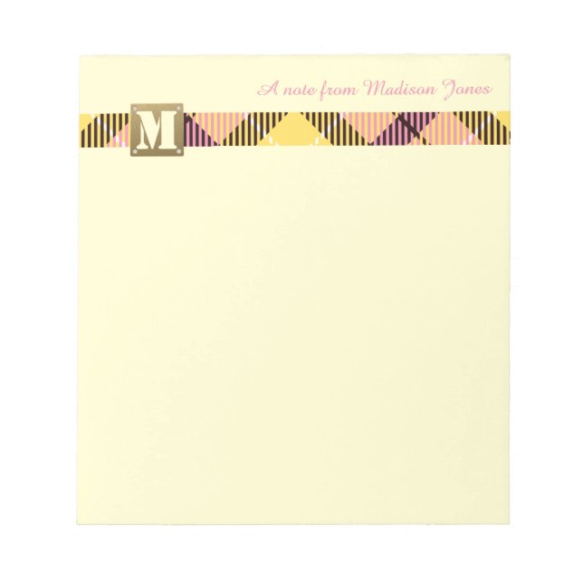 Modern Monogram Professional Script Name Tartan Notepad (Front)