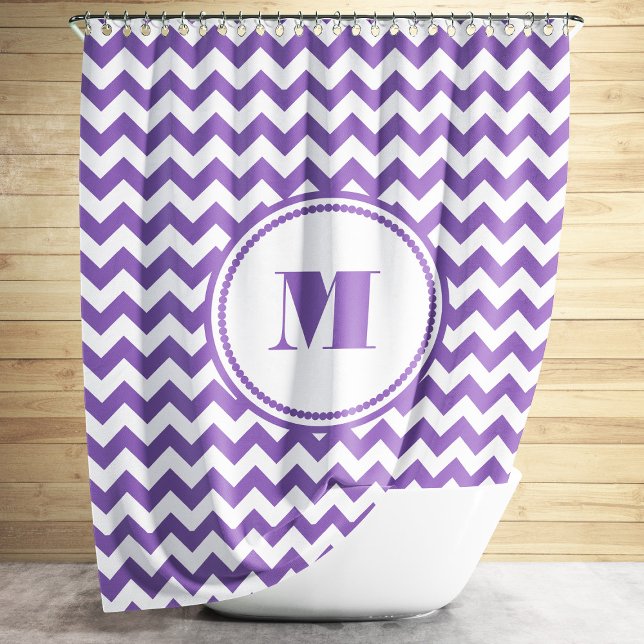 Modern Monogram Purple Chevron Shower Curtain (Modern Monogram Purple Chevron Stripes Shower Curtain)