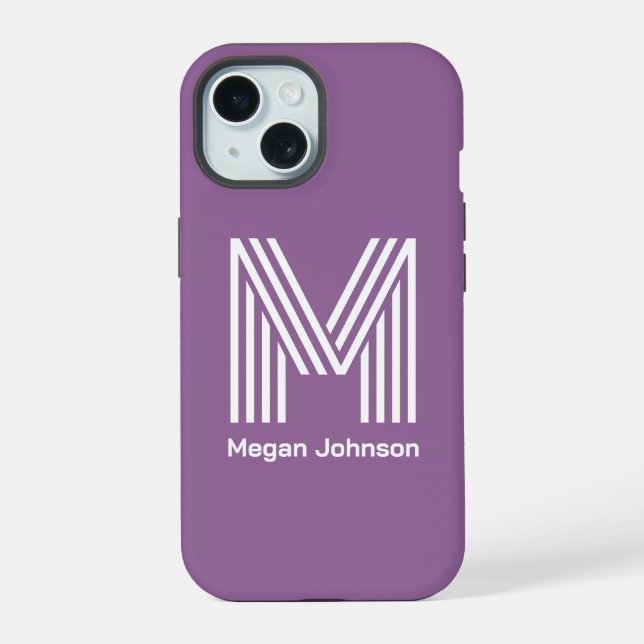 Modern Monogram Purple iPhone 15 Case (Back)