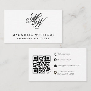 Modern Monogram QR Code Minimalist Business Card