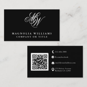 Modern Monogram QR Code Minimalist Business Card