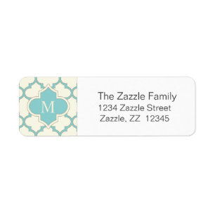 Modern Monogram Quatrefoil Pattern Ivory Turquoise