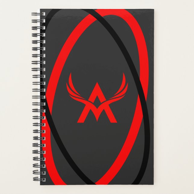 Modern Monogram Red Grey Geometry Cover Design Planner (Front)