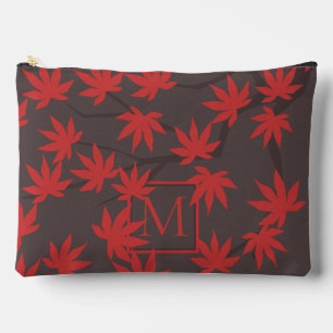 Modern Monogram Red Maple Leaf Grey Accessory Pouch