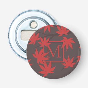 Modern Monogram Red Maple Leaf Grey Bottle Opener