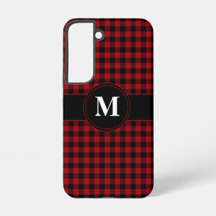 Modern Monogram Red Plaid Pattern Samsung Galaxy Case