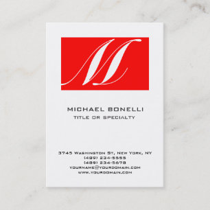 Modern Monogram Red White Simple Business Card