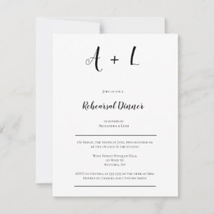Modern monogram rehearsal dinner invitations