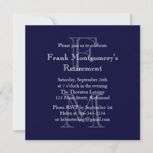 Modern Monogram Retirement Invitation (navy)
