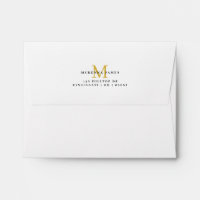 Modern Monogram Return Address Black Gold Envelope