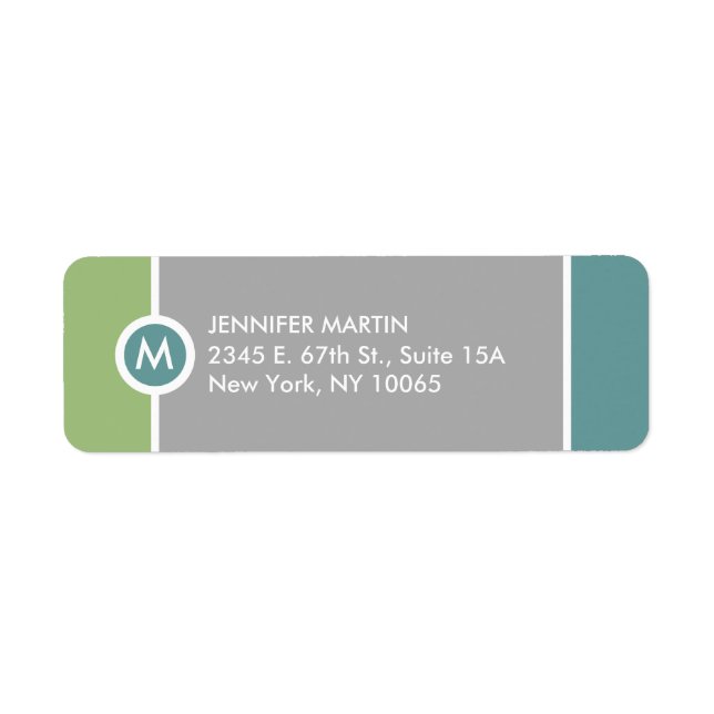 Modern Monogram Return Address Label - Green/Grey (Front)