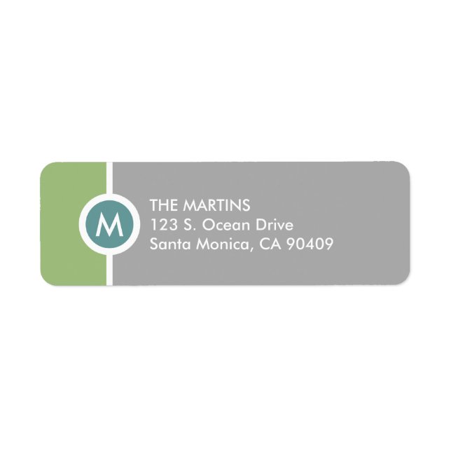 Modern Monogram Return Address Label - Green/Grey (Front)