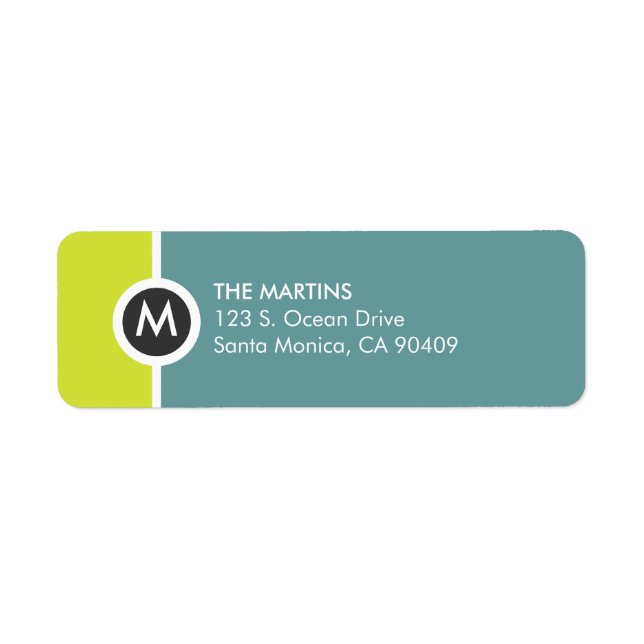 Modern Monogram Return Address Label - Yellow/Blue (Front)