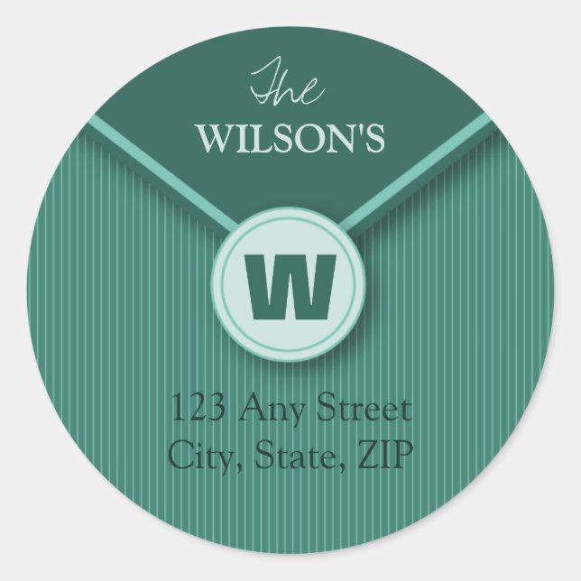 Modern Monogram Return Address Sticker (teal) (Front)