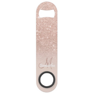 Modern monogram rose gold glitter ombre blush pink