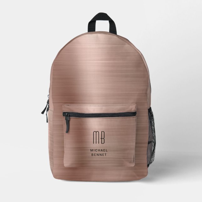 Modern Monogram Rose Gold Printed Backpack (Front)