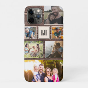 Modern Monogram Rustic Family Photo Collage Case-Mate iPhone Case