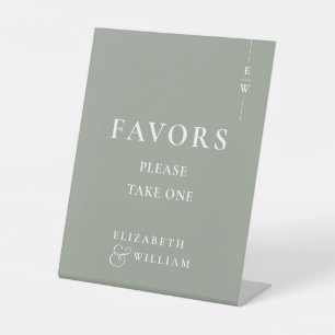 Modern Monogram Sage Green Favours Wedding Pedestal Sign