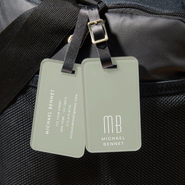 Modern Monogram Sage Green Luggage Tag (Modern Monogram Sage Green Luggage Tag)