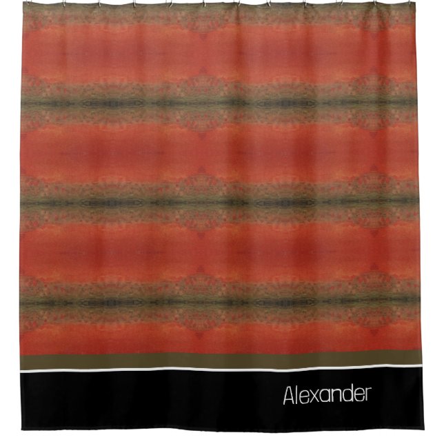 Modern Monogram Salmon Fish Design Black White Red Shower Curtain (Front)