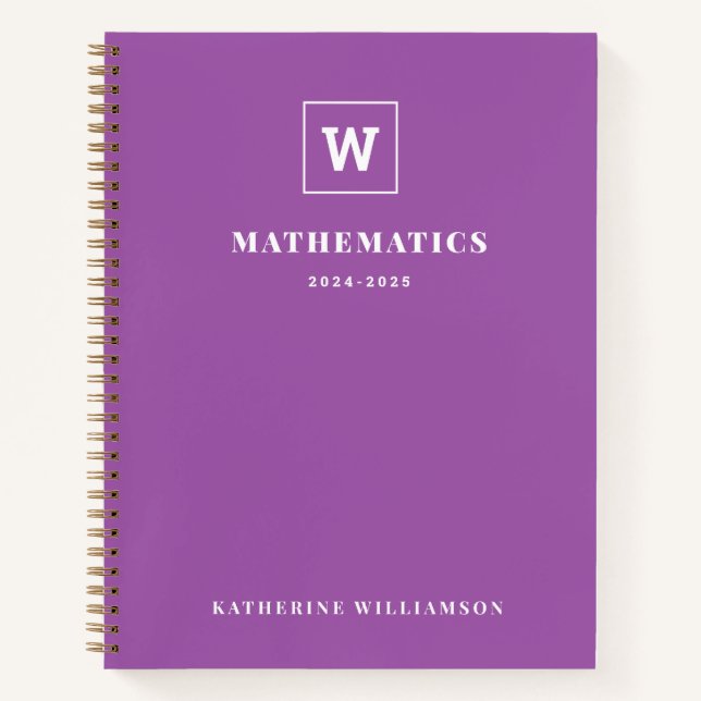 Modern Monogram School Subject Student Custom Name Notebook (Front)