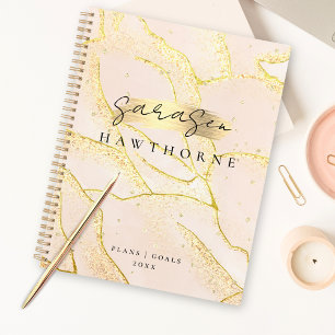 Modern Monogram Script Blush Pink Gold Foil Planner