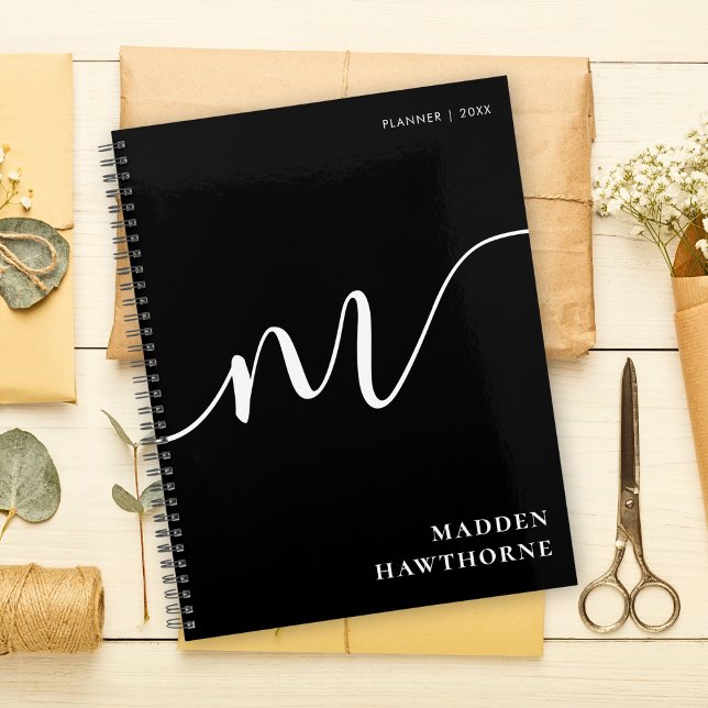 Modern Monogram Script Calligraphy Black White Planner (Creator Uploaded)