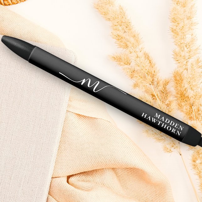 Modern Monogram Script Calligraphy Initial Name Black Ink Pen (Creator Uploaded)