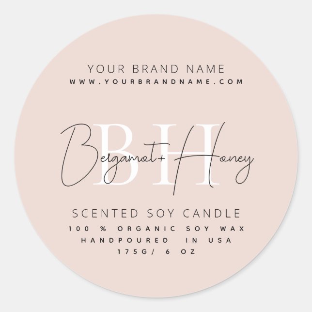 Modern monogram script candle label (Front)