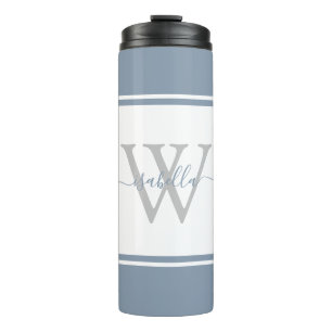 Modern Monogram Script Dusty Blue Thermal Tumbler