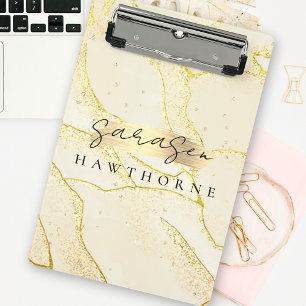 Modern Monogram Script Elegant Ivory Gold Foil Mini Clipboard