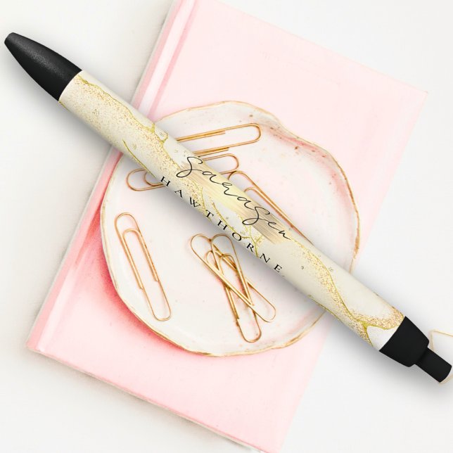 Modern Monogram Script Elegant Ivory Gold Glitter Black Ink Pen (Creator Uploaded)