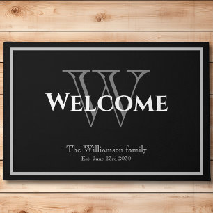  Modern Monogram Script Name Chic Wedding Welcome  Doormat