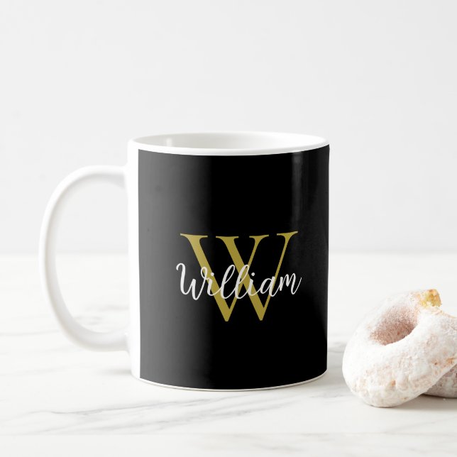 Modern Monogram Script Name Coffee Mug (With Donut)