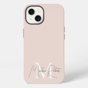 Modern monogram script name logo blush pink iPhone 13 Case