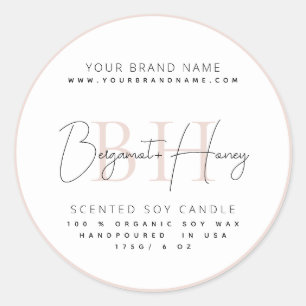 Modern monogram script pink border candle label