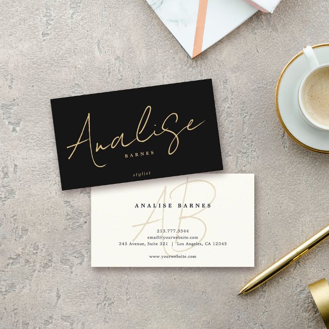 Modern Monogram Script Stylish Luxury Business Card (Ditch the boring beige and embrace the modern magic! )