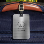 Modern Monogram Silver Grey Brushed Metallic Luggage Tag<br><div class="desc">Elegant Modern Monogram Monogrammed Silver Grey Brushed Metallic Bag Tag</div>