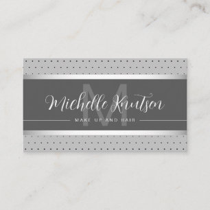 Modern Monogram Silver Makeup Artist Hair Salon  Business Card