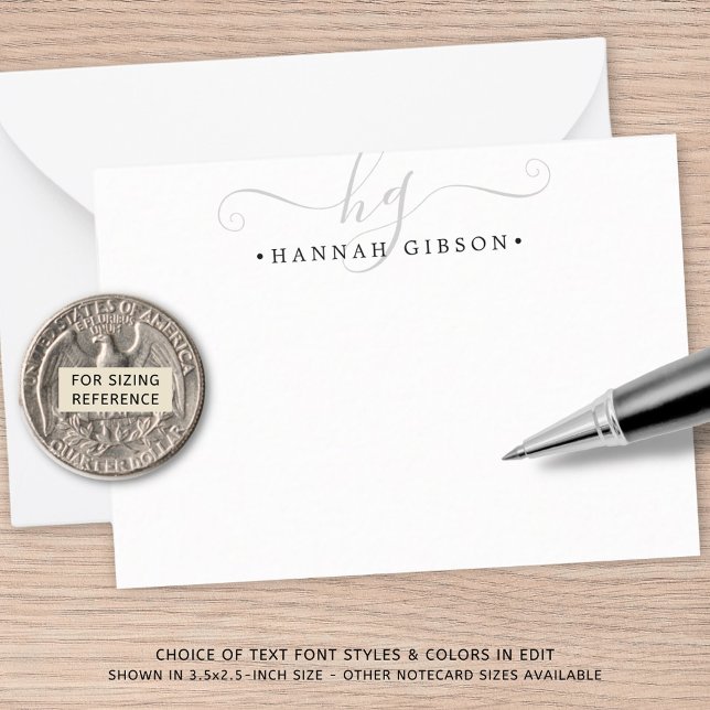 Modern Monogram Silver Script Initials Card (Creator Uploaded)